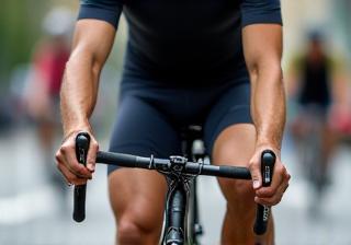 Image illustrating a cyclist clearly making a left turn hand signal while riding, demonstrating proper road communication.